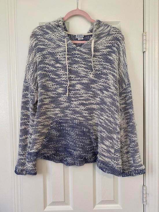 KEREN hart Tops - KEREN hart Blue-Cream Marled Hoodie Sweater